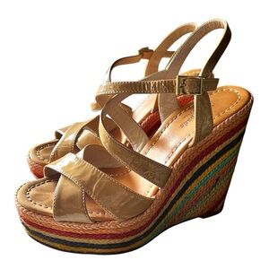 Kate Spade 7 Rainbow Patent Leather Boho Chic Summer Festival Espadrille Wedges